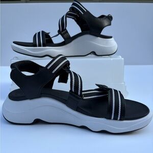 Aetrex Marz Adjustable Sport Sandal Black White Women's Walking Support Size 10